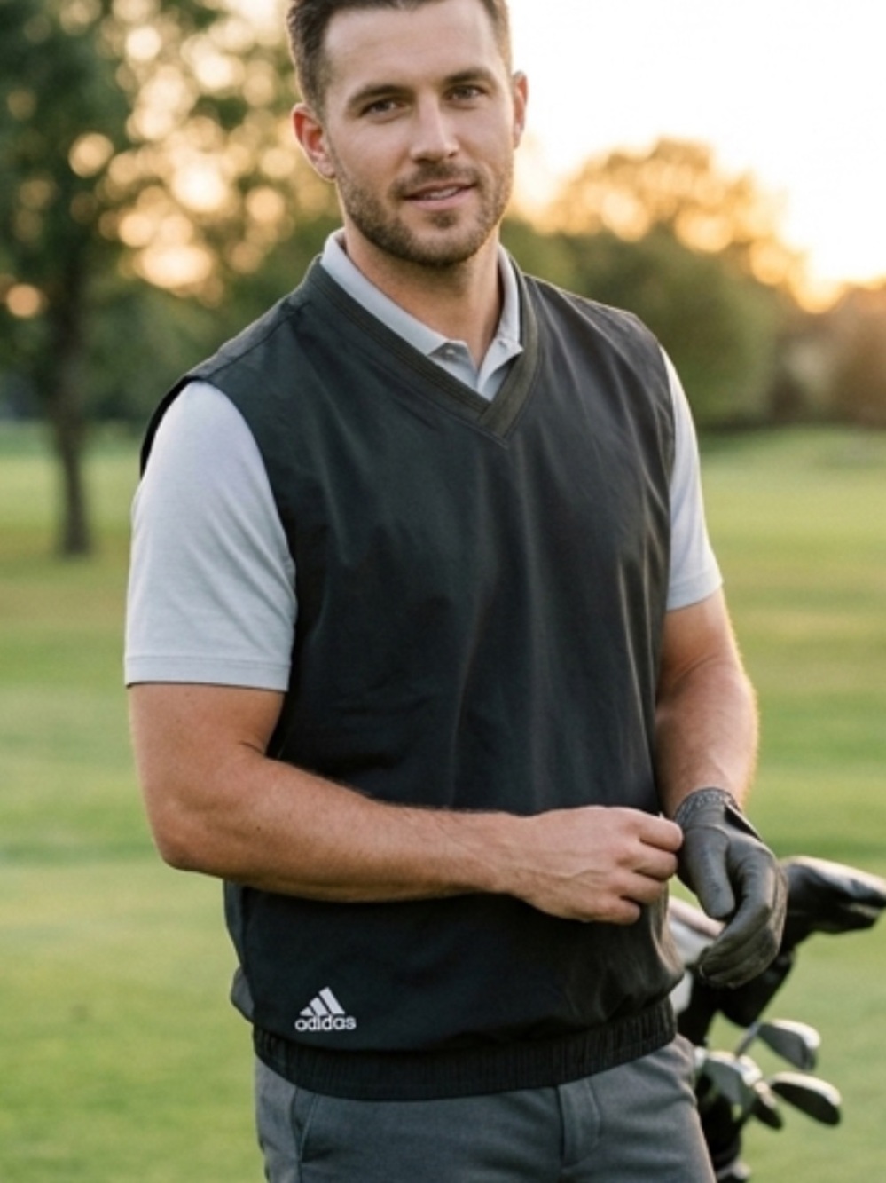 Adidas Vintage Golf Wind Vest V-Neck Pullover Black Grey Size L